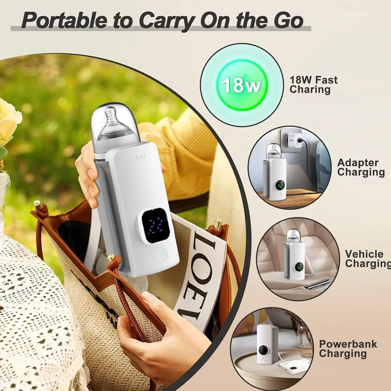 Máy sưởi bình sữa em bé di động 4000mAh, màn hình LED, hằng nhiệt, sạc USB, có đèn đêm, phù hợp du lịch