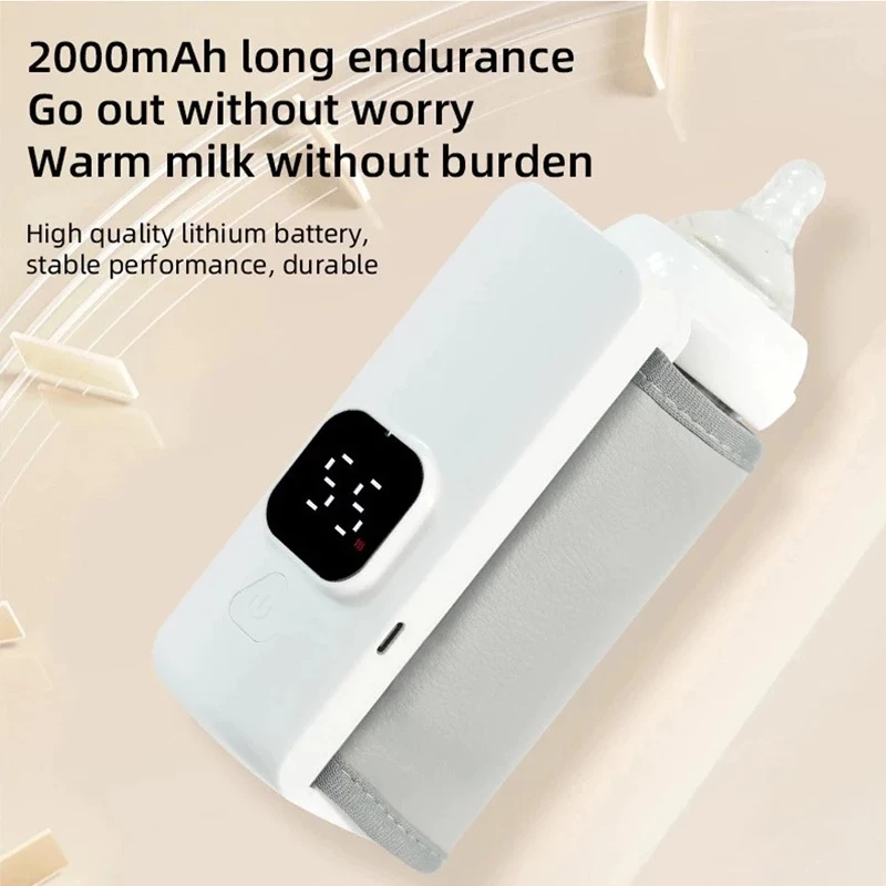 Máy sưởi bình sữa em bé di động 4000mAh, màn hình LED, hằng nhiệt, sạc USB, có đèn đêm, phù hợp du lịch