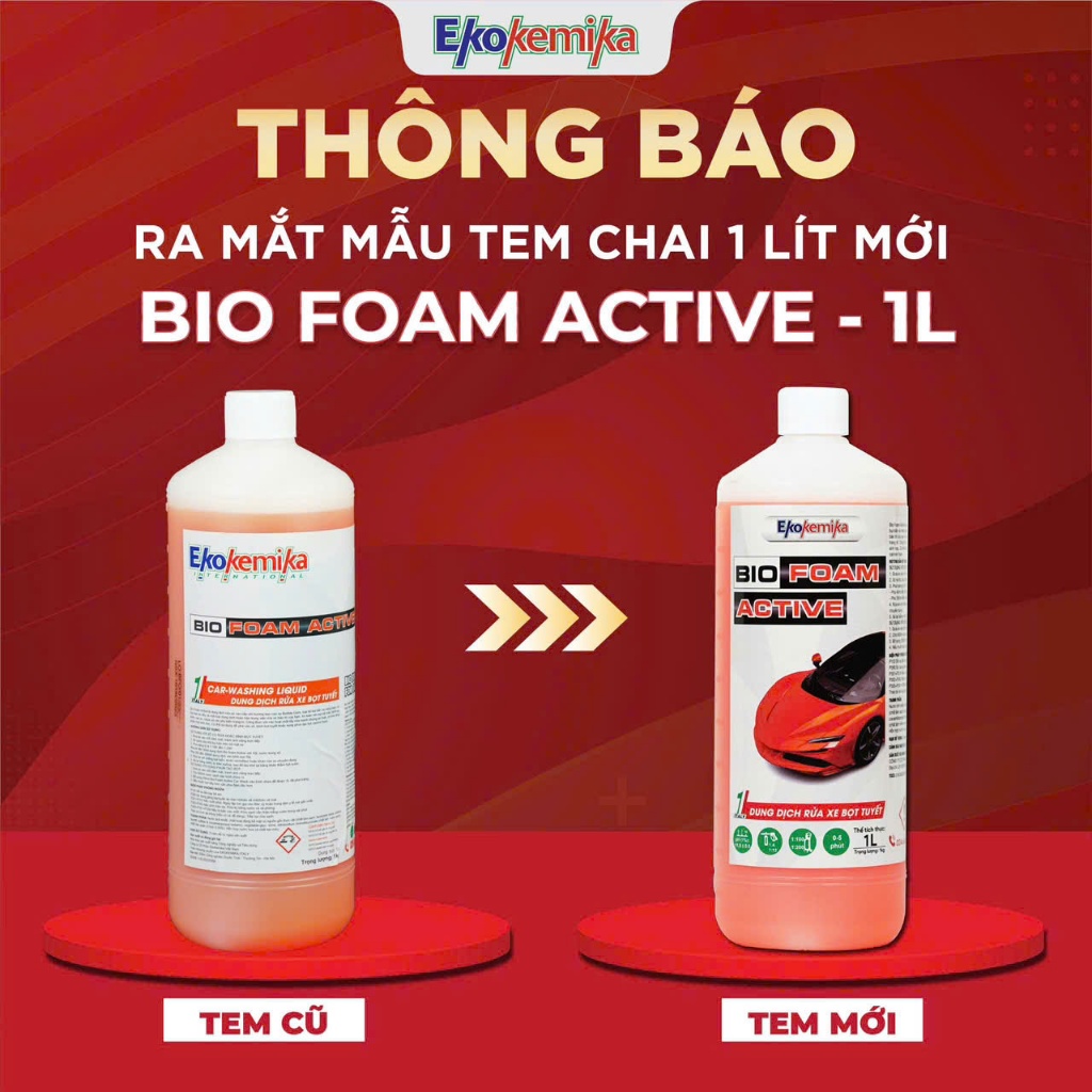 Nước rửa xe bọt tuyết truyền thống đậm đặc siêu sáng bóng Biofoam Active Ekokemika, tỷ lệ pha lên tới 1:300 chai 1L