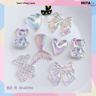 Bộ 8 Sticker, Charm 3D chủ đề Đuôi cá gấu nhựa cứng gắn Dép Sục, Cá sấu JB-447 Mita