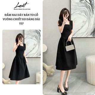 Đầm hai dây bản to cổ vuông chiết eo dáng dài LUST chất liệu dày dặn Y57