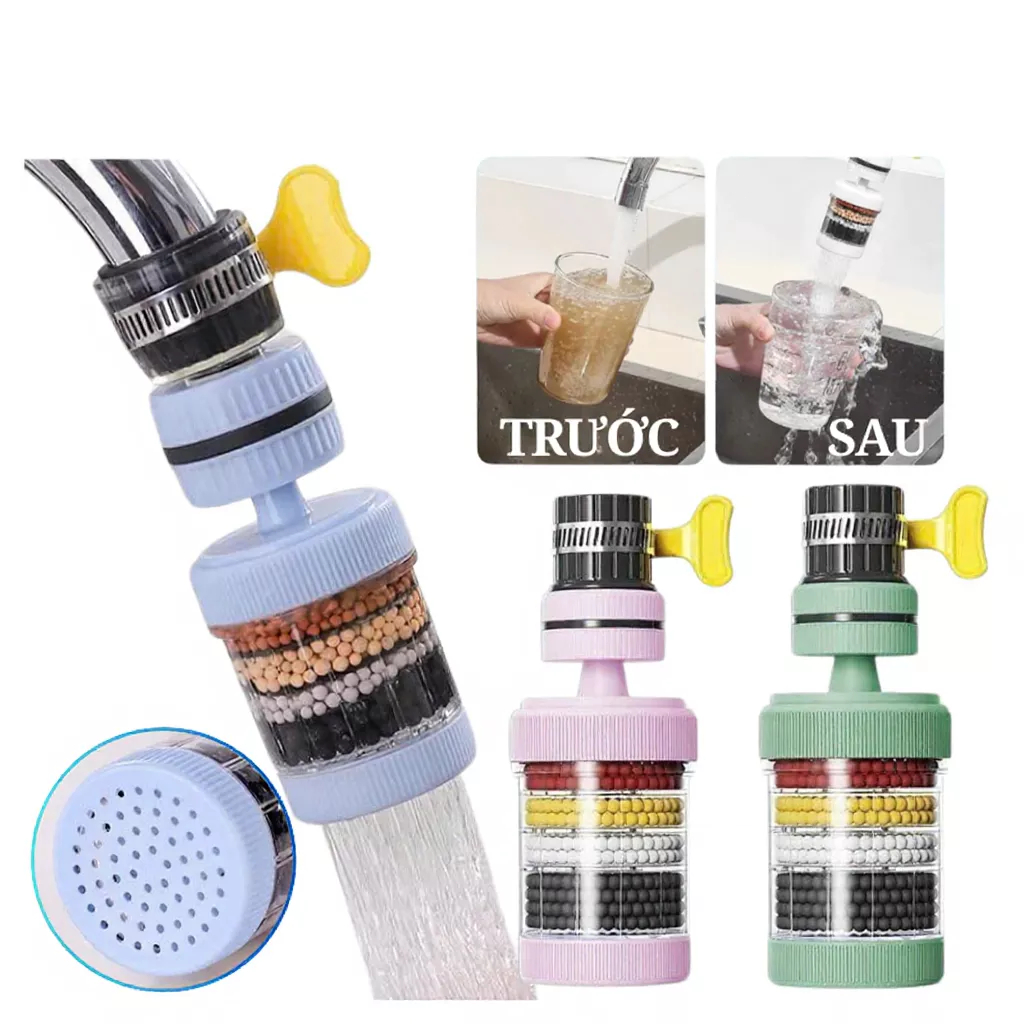 Vòi Lọc Nước 6 Tầng Than Hoạt Tính Xoay 360 Độ Lọc Trực Tiếp Tại Vòi Loại Bỏ Cặn Bẩn Dễ Lắp Đặt Phù Hợp Nhiều Loại Vòi