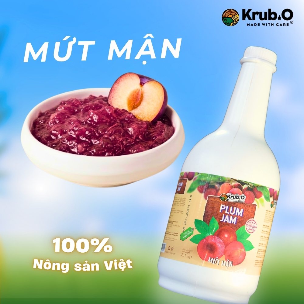 Mứt Mận Krub.O Can 2,1kg - Có Xác Mận Thật, Màu Đỏ Đẹp, Chuyên Dụng Trà Mận & Trà Trái Cây
