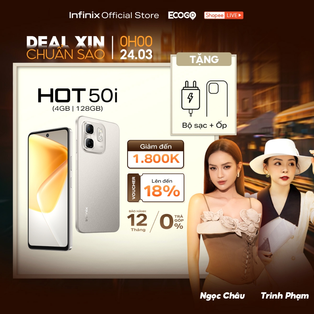 [Độc Quyền KOL] Điện thoại Infinix HOT 50i (4GB/128GB) - Màn hình 6.7" 120Hz | Camera 48MP | Helio G81 | 5000mAh sạc 18W