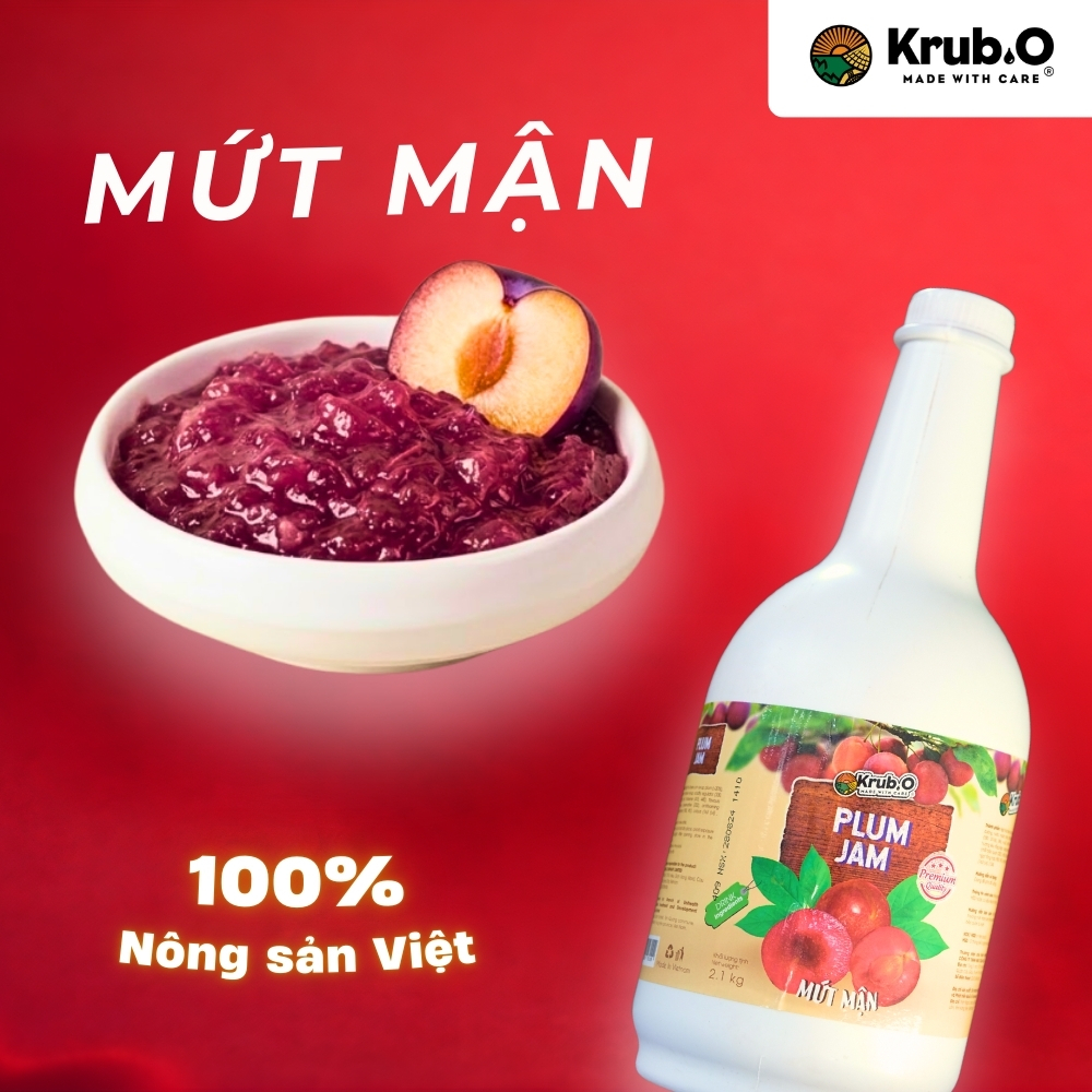 Mứt Mận Krub.O Can 2,1kg - Có Xác Mận Thật, Màu Đỏ Đẹp, Chuyên Dụng Trà Mận & Trà Trái Cây