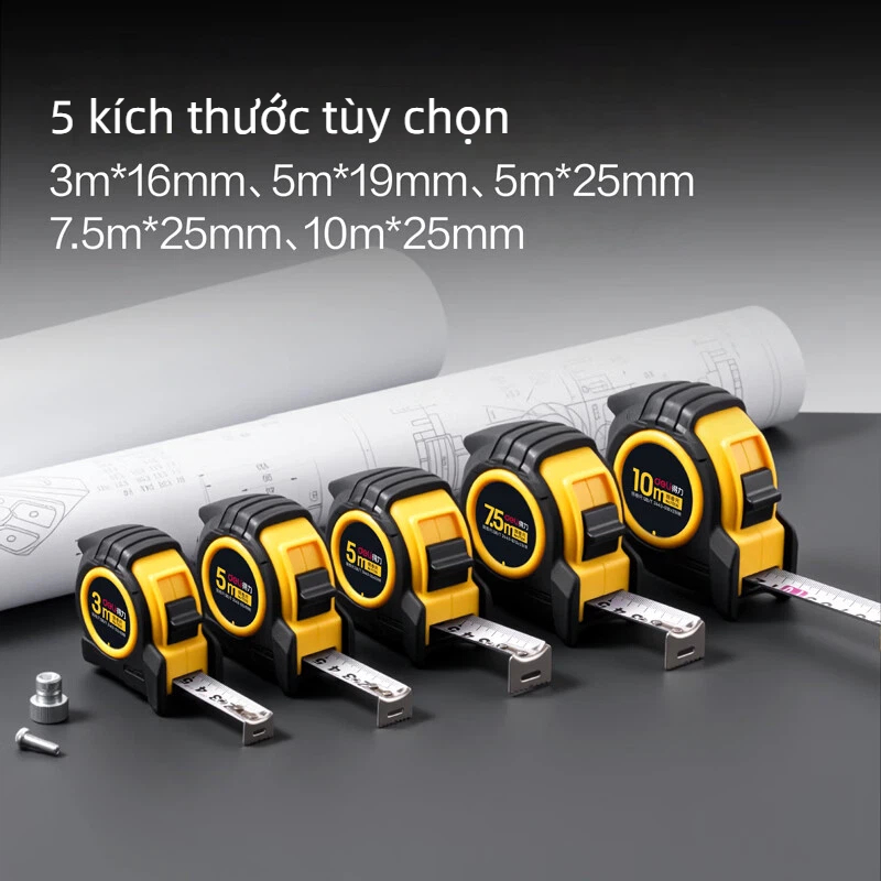 Thước Cuộn Thước Dây Thép Deli 5m/7.5m/10m – Tự Khóa, Chống Rơi, Vạch Rõ Đo Xây Dựng, Nội Thất, DIY