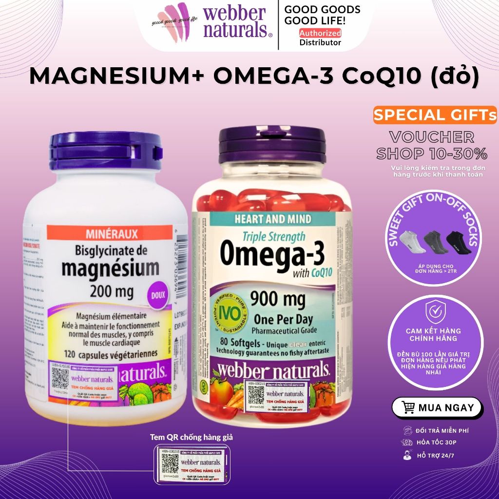 [Magie + Omega] Magnesium Bisglycinate 200mg và Dầu Cá Omega-3 900mg ...