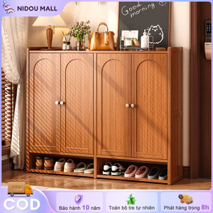 Tủ Giày Tre Việt Nam 4 Cửa Màu Gỗ Sáng Thiết Kế Thông Minh Có Kệ Để Hở Tiết Kiệm Không Gian Tối Đa
