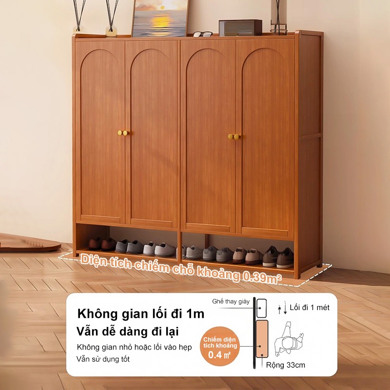 Tủ Giày Tre Việt Nam 4 Cửa Màu Gỗ Sáng Thiết Kế Thông Minh Có Kệ Để Hở Tiết Kiệm Không Gian Tối Đa