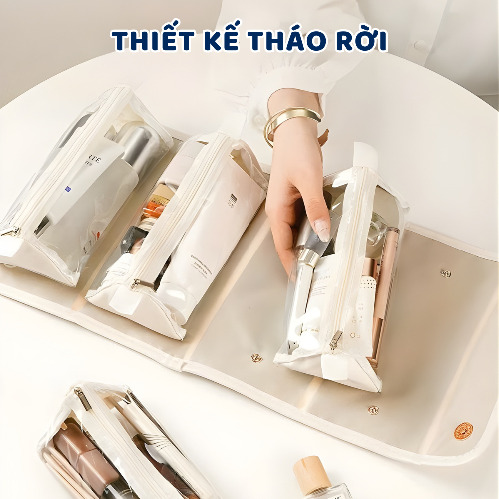 Túi Đựng Đồ Trang Điểm 4in1 Chia Ngăn Khóa Kéo Chống Bụi Richouse, Túi Đựng Mỹ Phẩm Cao Cấp