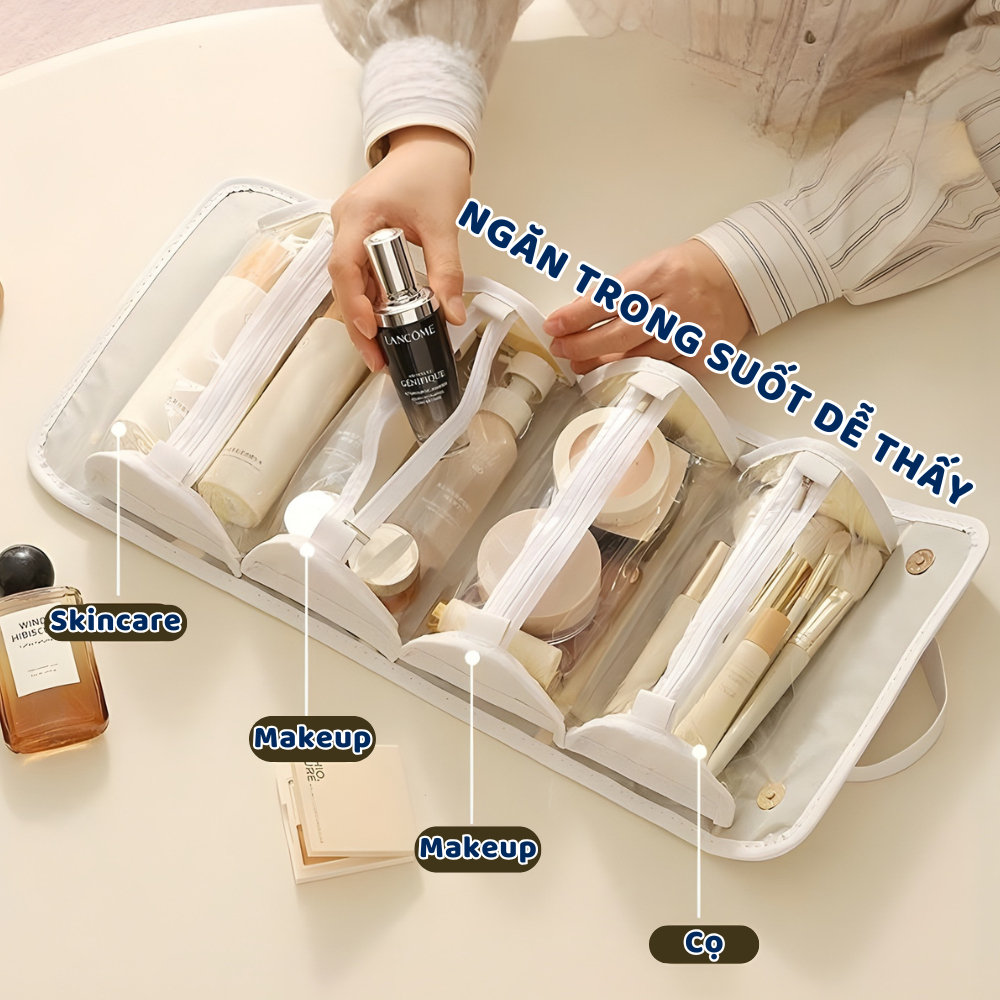 Túi Đựng Đồ Trang Điểm 4in1 Chia Ngăn Khóa Kéo Chống Bụi Richouse, Túi Đựng Mỹ Phẩm Cao Cấp