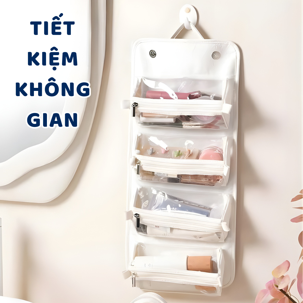 Túi Đựng Đồ Trang Điểm 4in1 Chia Ngăn Khóa Kéo Chống Bụi Richouse, Túi Đựng Mỹ Phẩm Cao Cấp