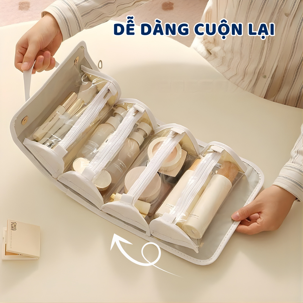 Túi Đựng Đồ Trang Điểm 4in1 Chia Ngăn Khóa Kéo Chống Bụi Richouse, Túi Đựng Mỹ Phẩm Cao Cấp