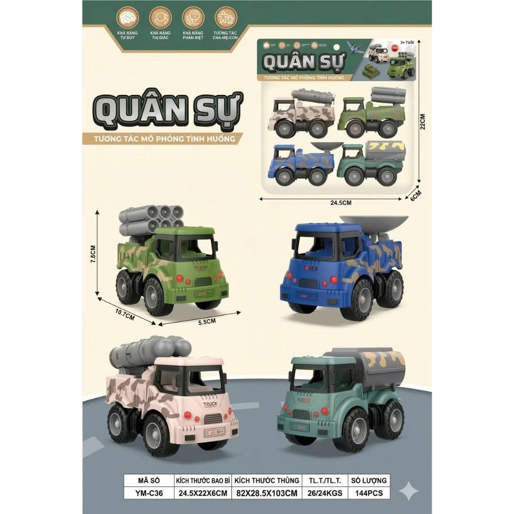 Bộ 4 xe đồ chơi cho bé – Xe công trình, cứu hỏa, cảnh sát, chạy cót