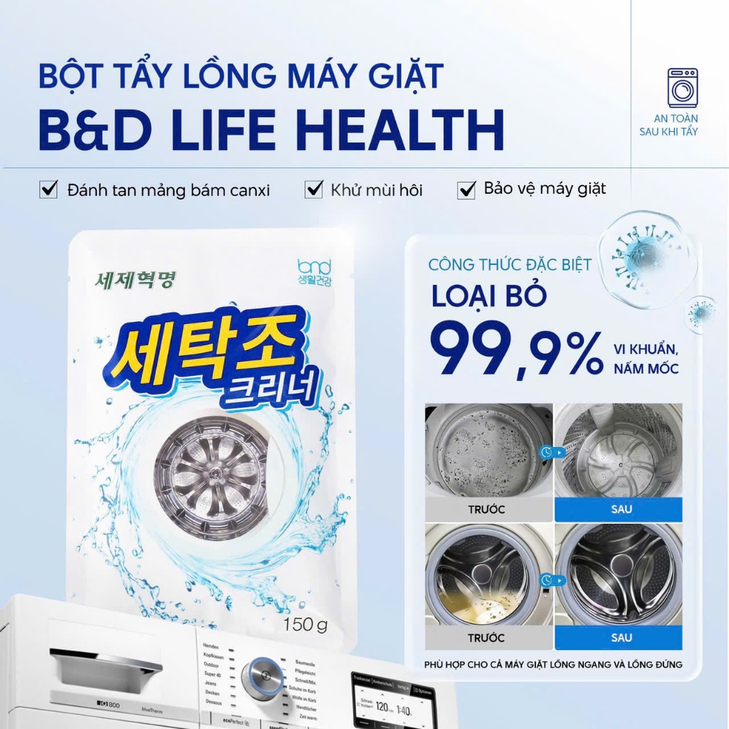T44_ Bột Tẩy Lồng Máy Giặt BND Life Health 150g