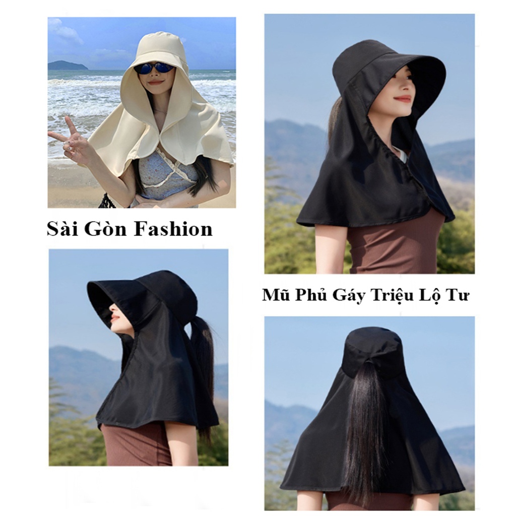 Mũ Chống nắng vành rộng che gáy có dây rút chất vải cotton mát thời trang Unisex Nam nữ