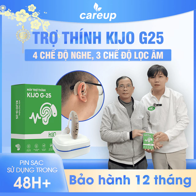Máy trợ thính cài vành tai 4 mức độ nghe, 3 chế độ lọc ồn KIJO G25 - Pin dùng 48h Bảo hành 12 tháng