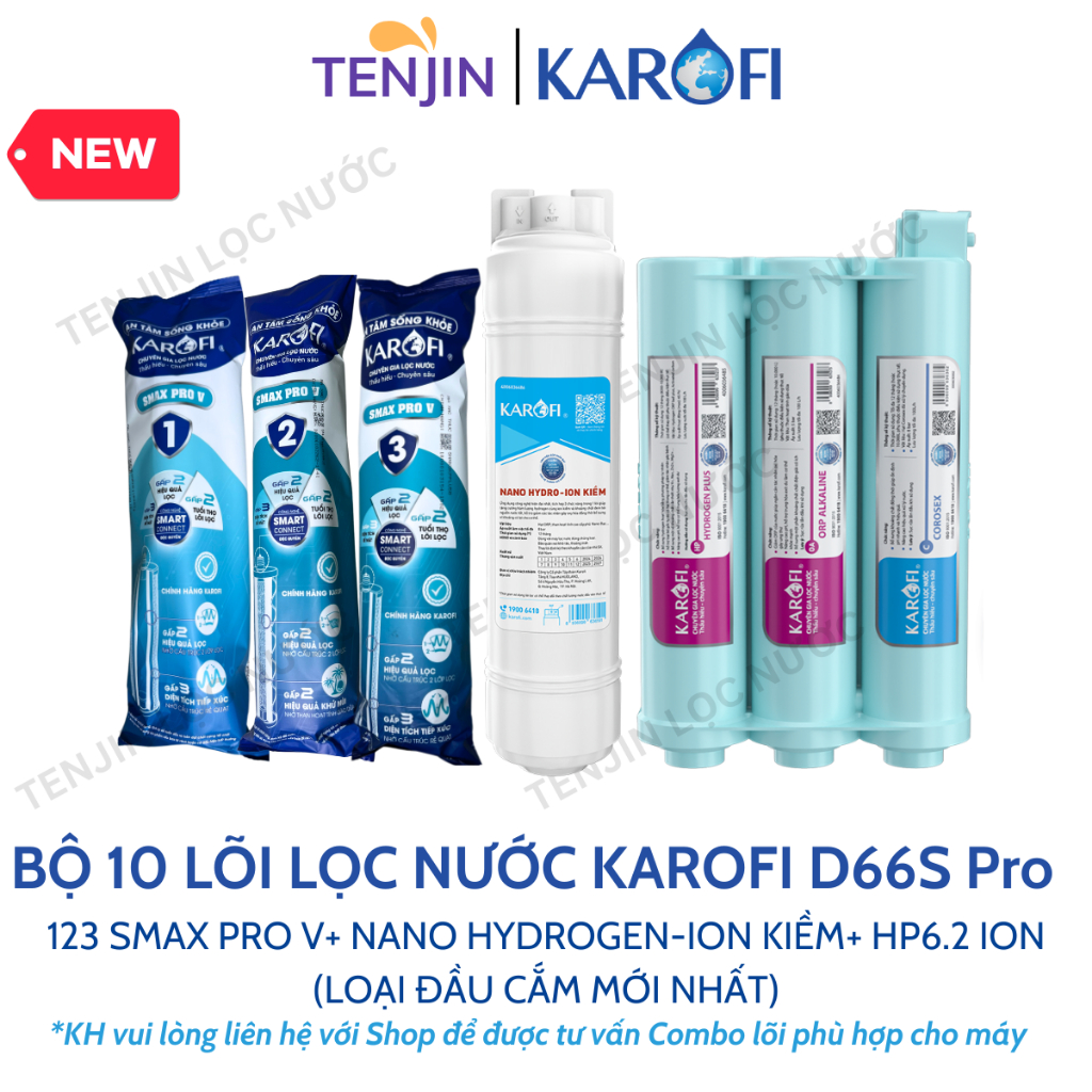 Combo 11 Lõi Lọc Nước Karofi (Mới Nhất) Sử Dụng Smax Pro V, RO Mỹ, Hydrogen-ion và Bộ HP 6.2 Ion Kiềm- Chính hãng