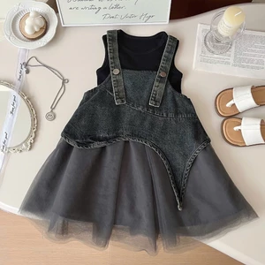 Set váy bé gái phối yếm kết hợp váy lưới xòe nhẹ phong cách cá tính dễ thương mẹ bé diện đi chơi cực xinh