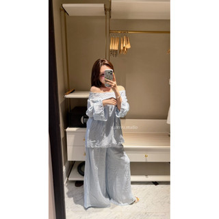 𝐏𝐡𝐢𝐞𝐧 𝐘𝐉𝐈𝐀 | (Sẵn) 6620 Set Tơ 2 Lớp Áo Trễ Vai Quần Ống Suông