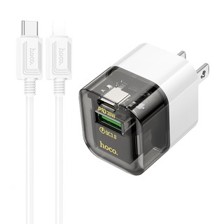 Bộ sạc nhanh 2 cổng Hoco DM-C3 kèm cáp TypeC to LaiNing PD 30W và USB QC3.0 18W
