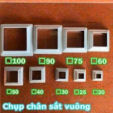 Chụp Chân Sắt Kẽm Vuông 14- 16 -20-25=30-40-50-60-75-90-100 dùng để bịt đầu các thanh sắt hộp vuông, giúp bảo vệ mép sắt