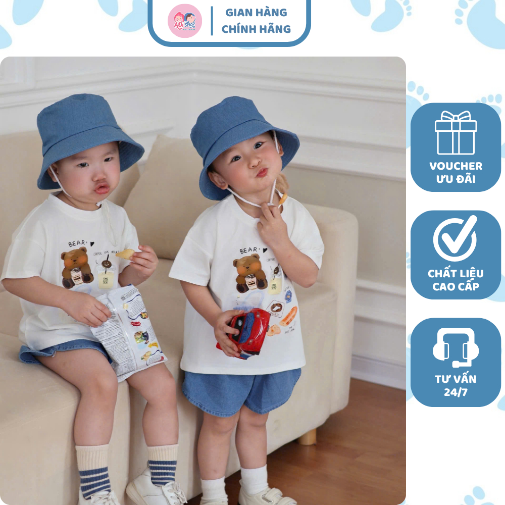 [À ƠI SHOP] Q07- bộ cộc gấu nâu bear tim kèm mũ vành- a117.1794