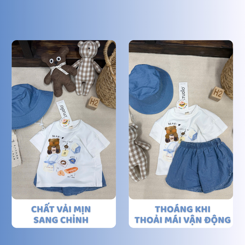 [À ƠI SHOP] Q07- bộ cộc gấu nâu bear tim kèm mũ vành- a117.1794