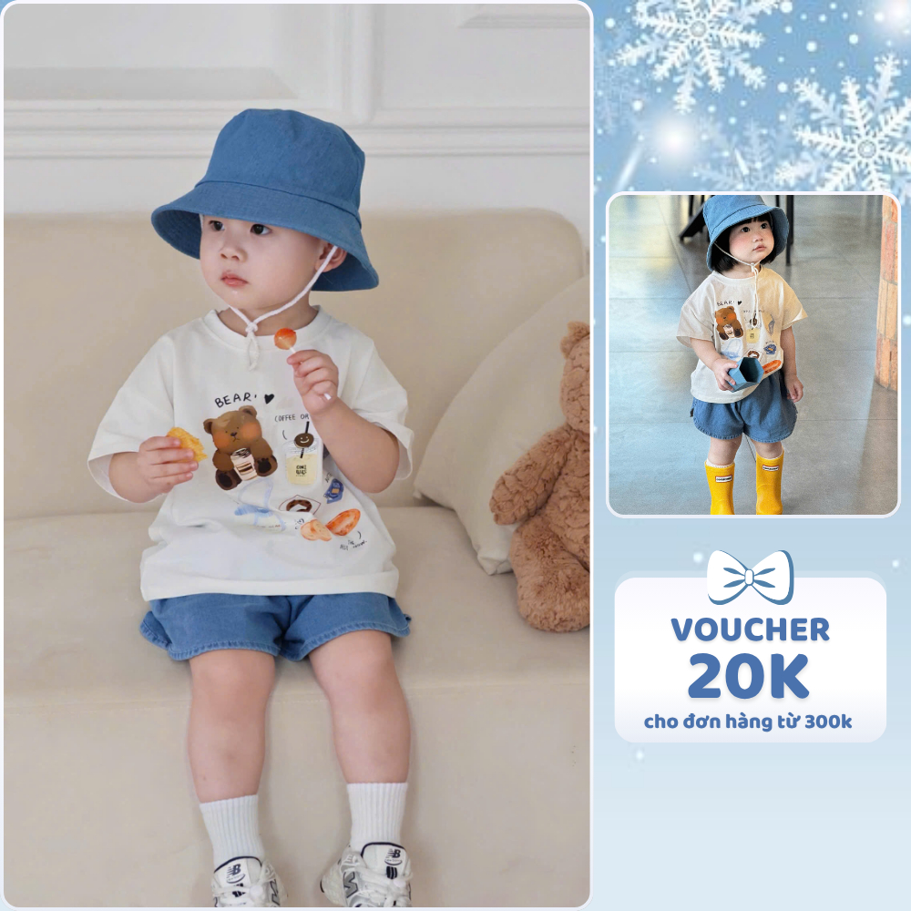[À ƠI SHOP] Q07- bộ cộc gấu nâu bear tim kèm mũ vành- a117.1794
