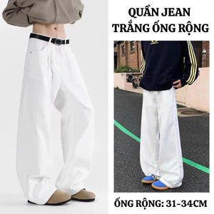 Quần Jean Nam ống rộng màu Trắng FABUMAN Cạp cao ỐNG 31-34cm chất Jean dày dặn đầy đủ size S-XL