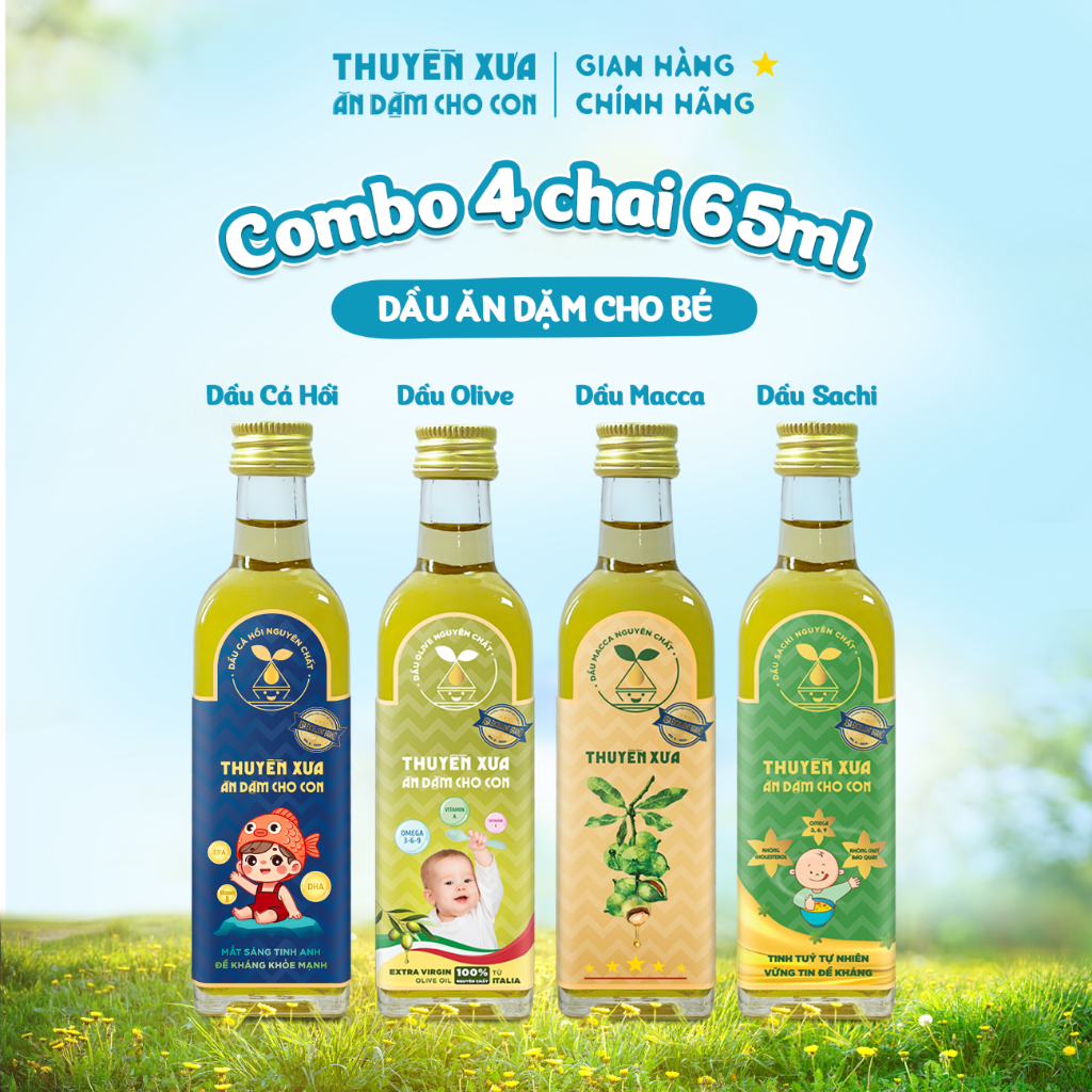 [Combo 4] Dầu Cá Hồi – Olive – Macca- Sachi Ăn Dặm Thuyền Xưa – 65ml