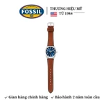 Đồng hồ nam Fossil Everett FS6115 mặt xanh dương, 42 MM, dây da thật màu nâu, 3 kim và cọc số phản quang, xem ngày — ảnh 5