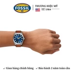 Đồng hồ nam Fossil Everett FS6115 mặt xanh dương, 42 MM, dây da thật màu nâu, 3 kim và cọc số phản quang, xem ngày — ảnh 6
