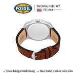 Đồng hồ nam Fossil Everett FS6115 mặt xanh dương, 42 MM, dây da thật màu nâu, 3 kim và cọc số phản quang, xem ngày — ảnh 7