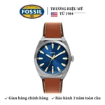 Đồng hồ nam Fossil Everett FS6115 mặt xanh dương, 42 MM, dây da thật màu nâu, 3 kim và cọc số phản quang, xem ngày — ảnh 1