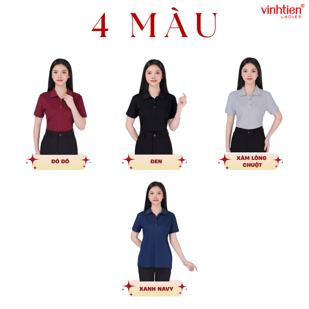 Áo Polo Nữ Ngắn Tay Vĩnh Tiến Ladies, Chất Liệu Cotton, Họa Tiết Trơn - GTB 299