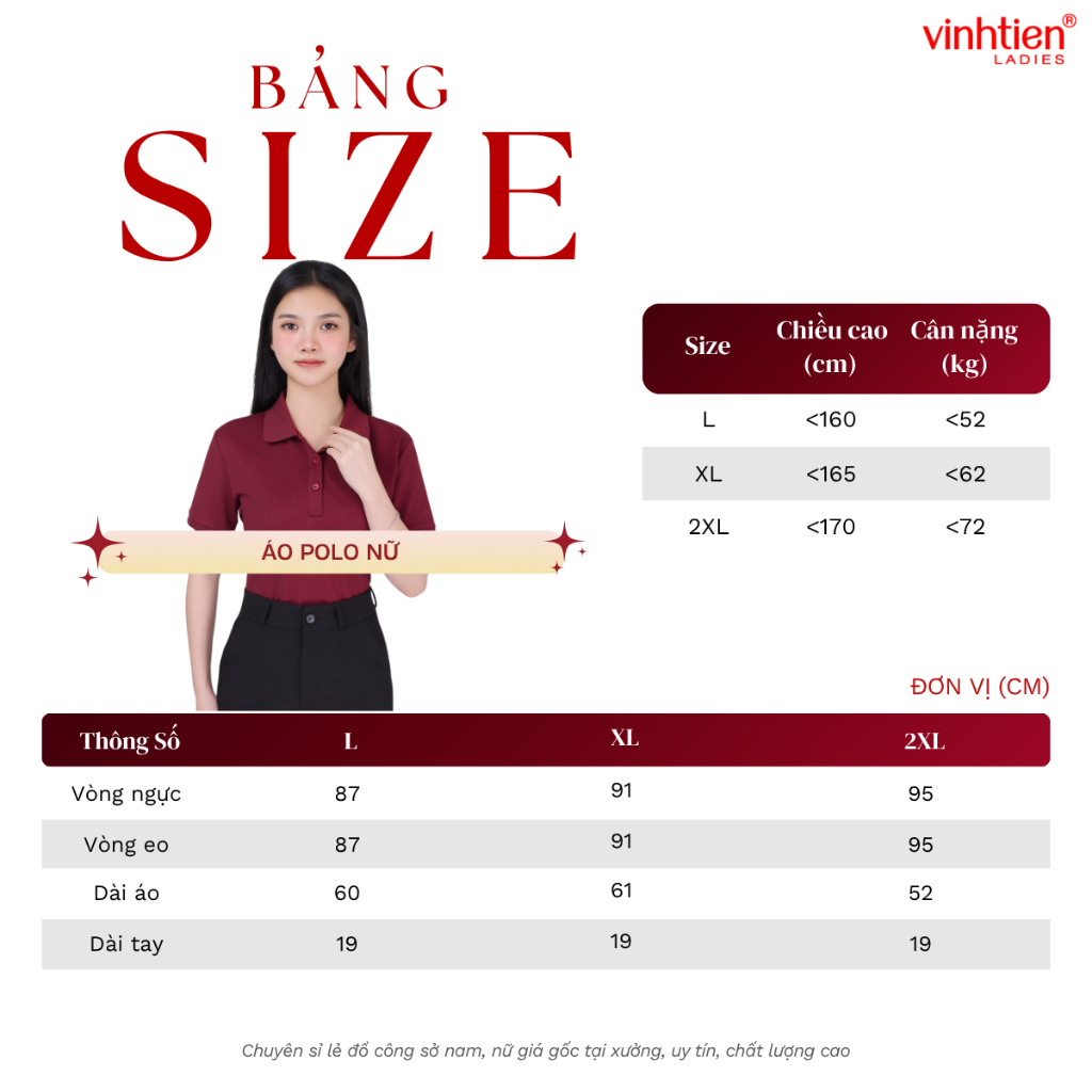 Áo Polo Nữ Ngắn Tay Vĩnh Tiến Ladies, Chất Liệu Cotton, Họa Tiết Trơn - GTB 299