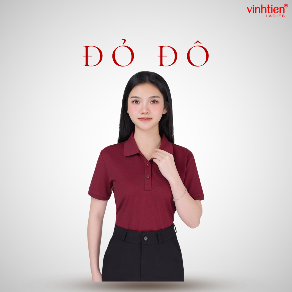 Áo Polo Nữ Ngắn Tay Vĩnh Tiến Ladies, Chất Liệu Cotton, Họa Tiết Trơn - GTB 299