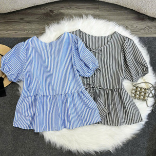 Áo Babydoll Bigsize Nữ Áo Kiểu Vạt Xòe Dễ Thương Họa Tiết Kẻ Sọc Tôn Dáng Cho Chubby A190