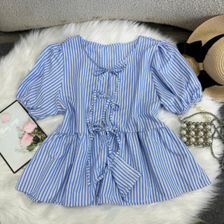 Áo Babydoll Bigsize Nữ Áo Kiểu Vạt Xòe Dễ Thương Họa Tiết Kẻ Sọc Tôn Dáng Cho Chubby A190