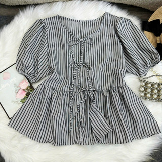 Áo Babydoll Bigsize Nữ Áo Kiểu Vạt Xòe Dễ Thương Họa Tiết Kẻ Sọc Tôn Dáng Cho Chubby A190