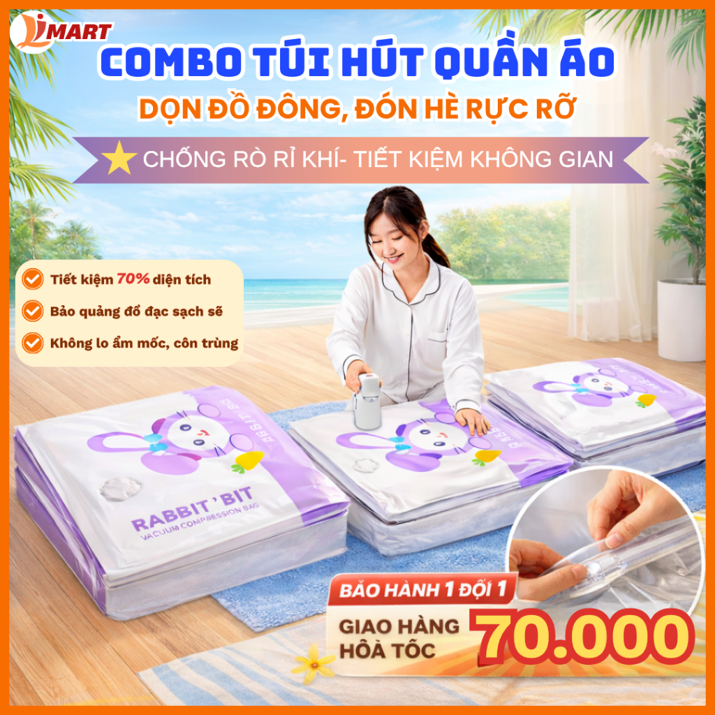 COMBO 4 Túi Hút Chân Không chân không đựng quần áo, chăn màn, đồ du lịch, chống rò rỉ khí.