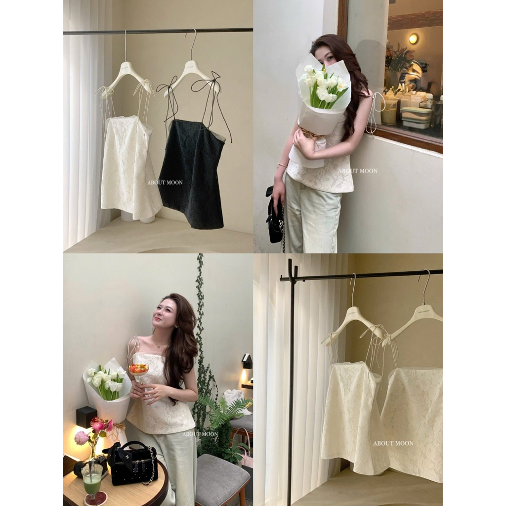 Áo hai dây buộc nơ hoa ren siuu nàng thơ