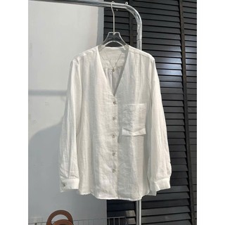𝗭𝗢𝗭𝗢 -|LYLINEN| - Áo Linen Tưng gân cổ V