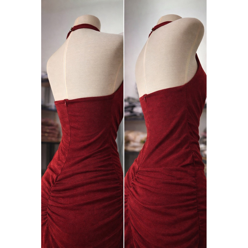 Đầm Dự Tiệc Cổ Yếm Phối Ren Cao Cấp Jolie - Váy Body Dáng Dài Quyến Rũ Sang Chảnh