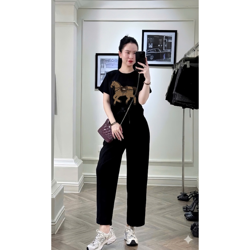 HT03. Bộ umi lạnh gắn con ngựa đá. Áo form suông quần dáng baggy đủ size 40-70kg