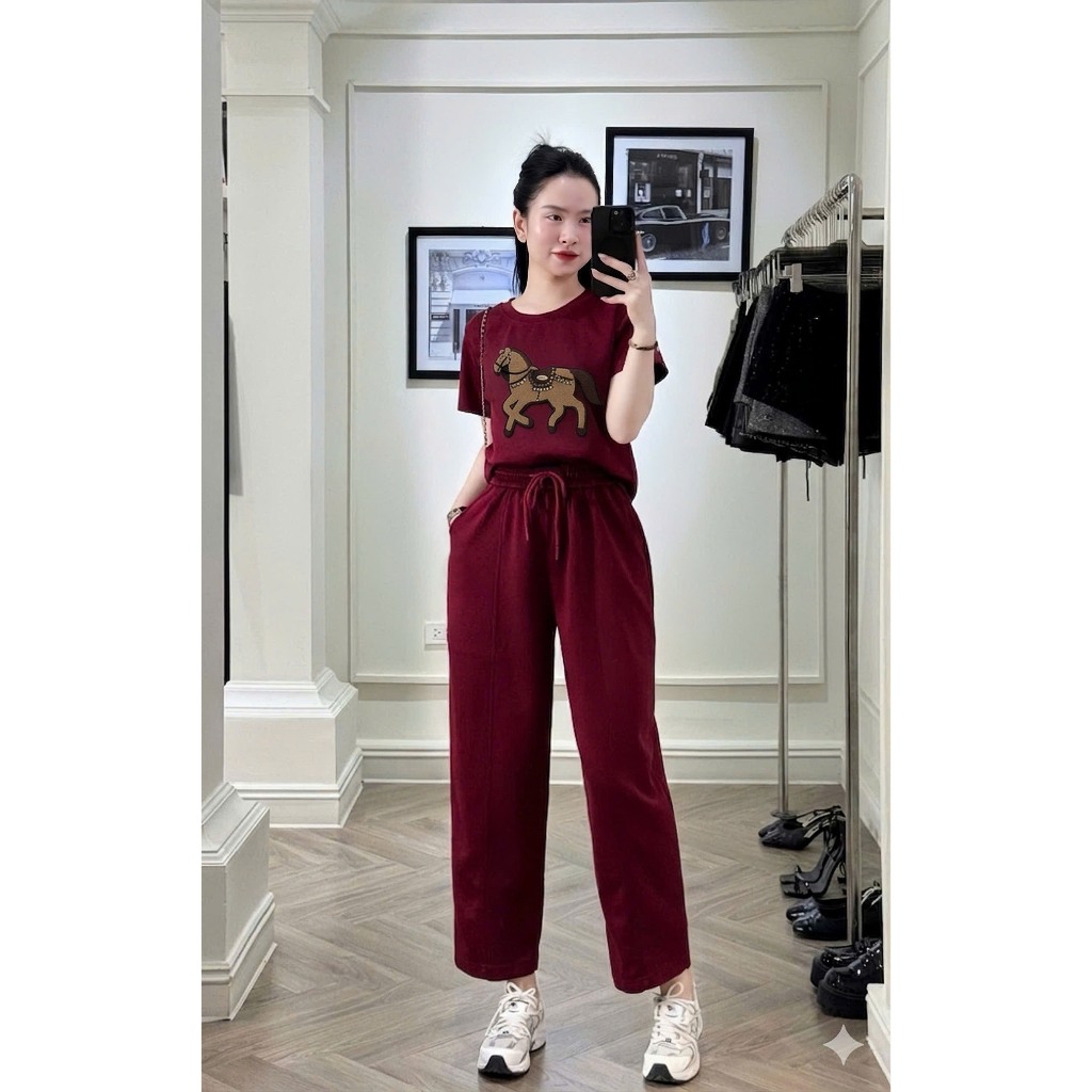 HT03. Bộ umi lạnh gắn con ngựa đá. Áo form suông quần dáng baggy đủ size 40-70kg