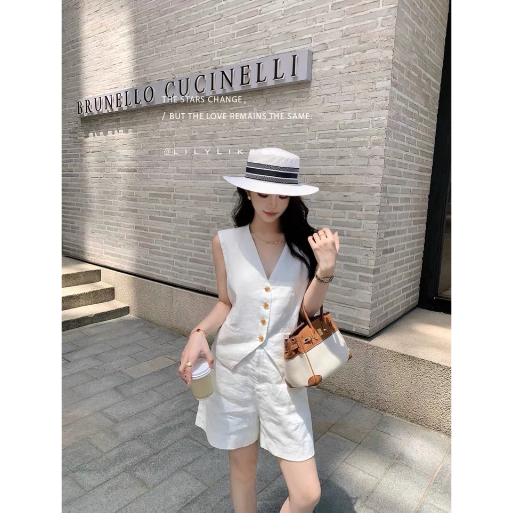 𝗛𝗶𝗹𝗹 𝗦𝗲𝘁  -Set Linen Áo ghi lê+ Short ngố