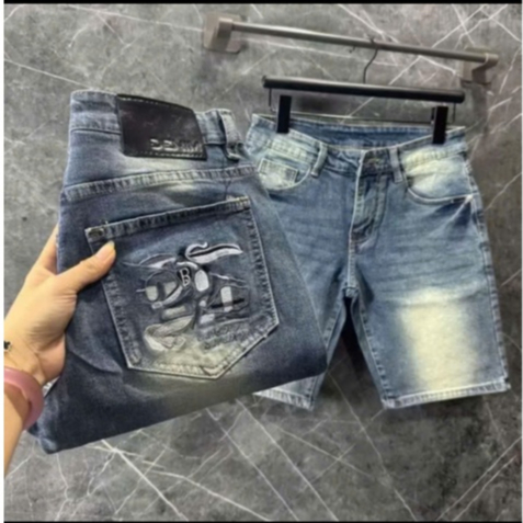 Quần Short Jean Nam Phong Cách Trẻ Trung Sang Trọng Có Co Giãn và Thêu Cao Cấp
