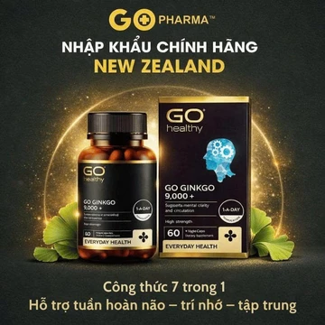 GO Ginkgo 9000+ GO Healthy New Zealand | Bổ não tăng tuần hoàn não, cải thiện trí nhớ, tăng tập trung